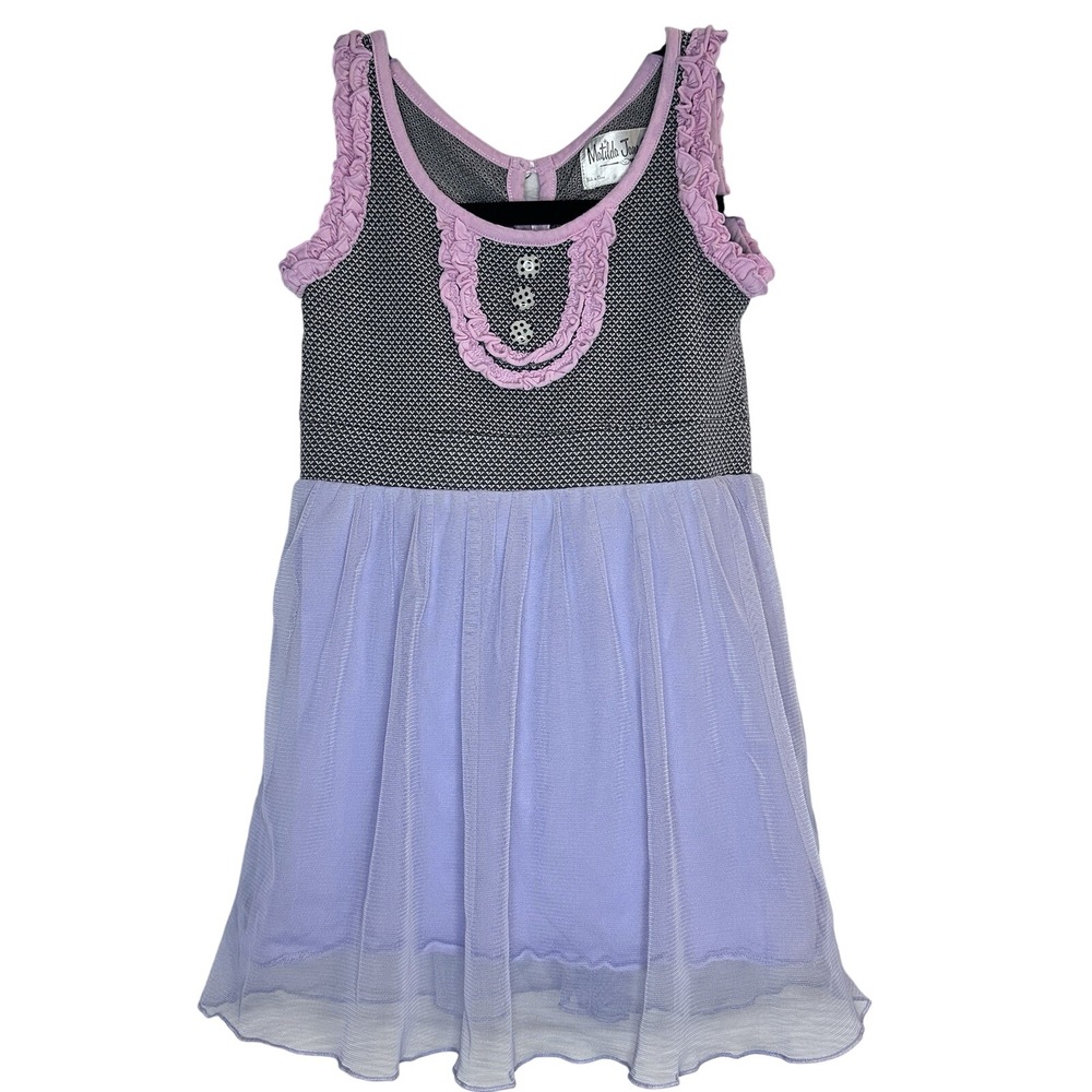 Matilda Jane Girls Dress Ruffle Trim Tulle Skirt Party Cute‎ Gray Purple Size 2